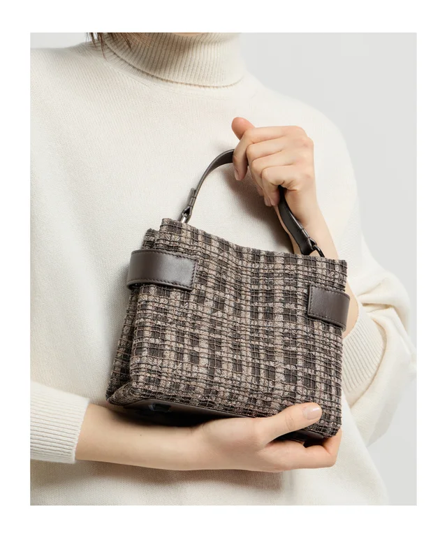 Brunello Cucinelli Essence small top-handle bag in suede with precious check embroidery, photo 4 of 5 from SENSER