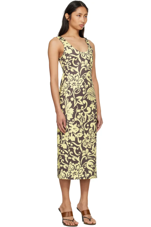 Dries Van Noten Yellow & Taupe Fitted Structured Maxi Dress, photo 2 of 4 from SSENSE