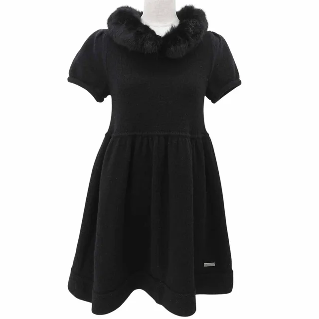 Burberry Wool Logo Plate Fur Collar Puff Sleeve Dress #38 Black in Black Wool from VINTAGE QOO TOKYO