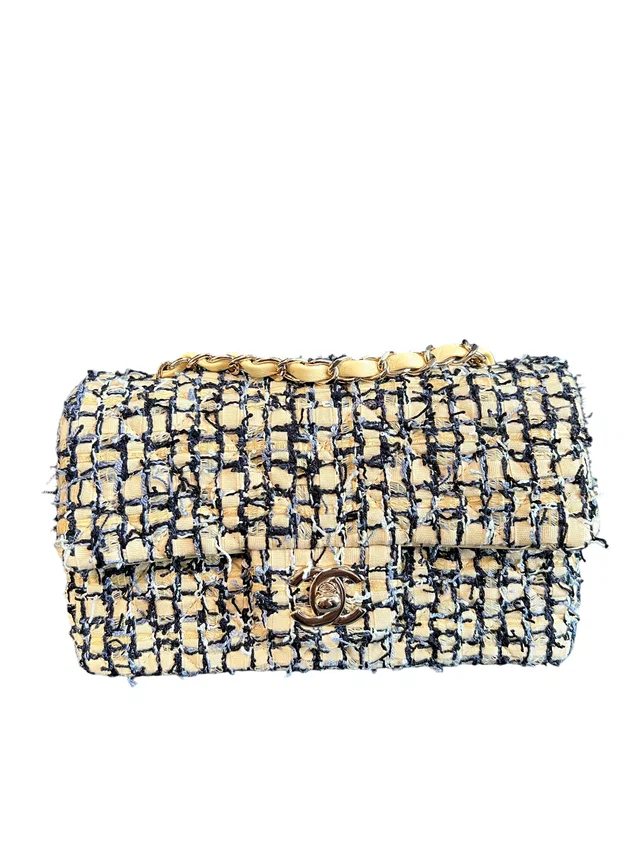 Chanel Tweed Mini Rectangle Yellow/Black LGHW in Black Tweed from Luxury Promise