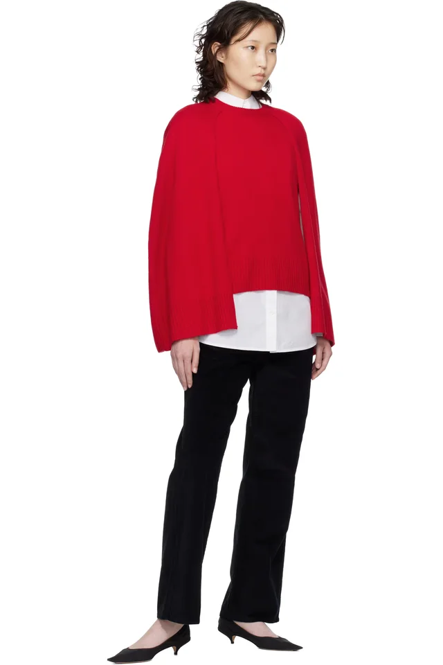 TOTEME Red Crew Cape Knit Sweater, photo 4 of 4 from SSENSE