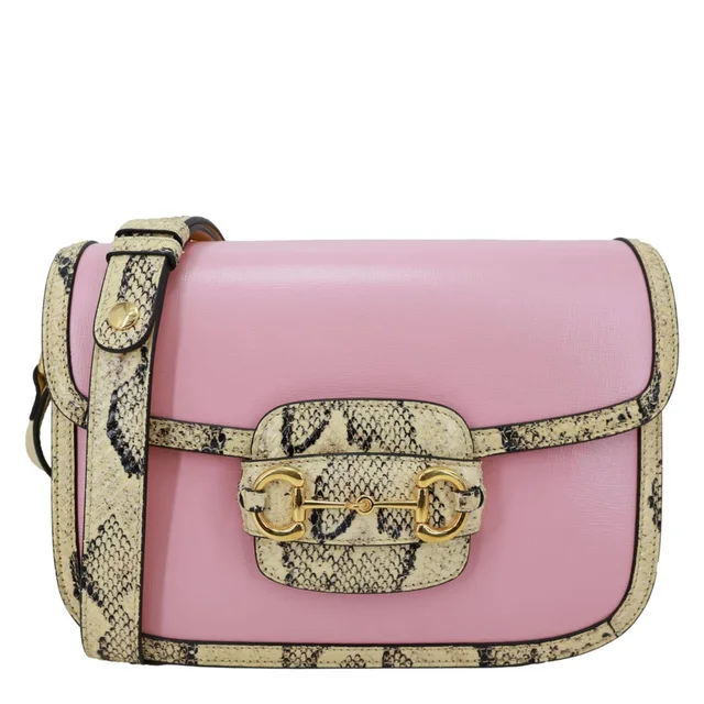 Gucci Horsebit 1955 Mini Snakeskin Shoulder Bag Pink 602204 in Pink Calfskin from Dallas Designer Handbags