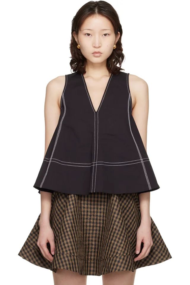 Black Cotton A-line Top