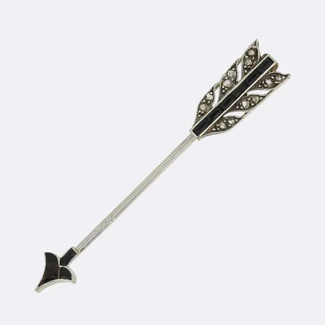 Cartier Art Deco Onyx and Diamond Arrow Jabot Pin from The Vintage Jeweller