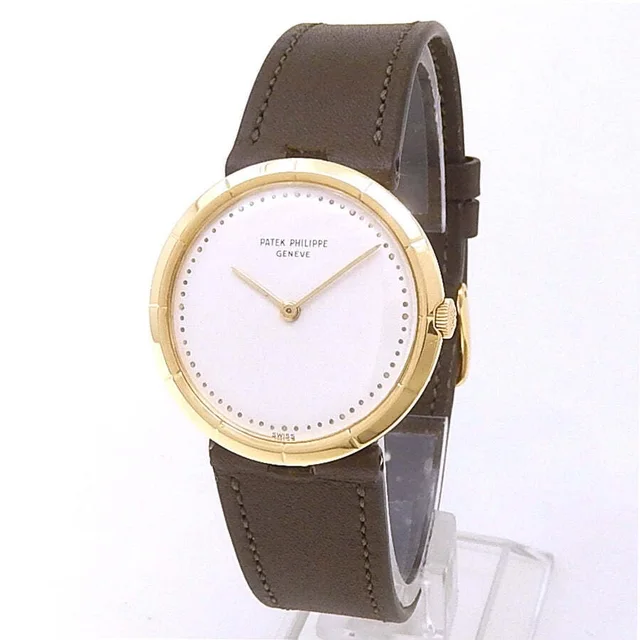 Patek Philippe Calatrava Hand Wind White Dial Mens Watch 3459 in yellow|brown|white|gold|red Leather from Jomashop.com