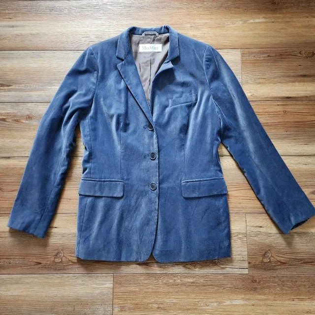 Max Mara Blazer Womens 12 Steel Blue Velvet Jacket in blue Velvet from Poshmark