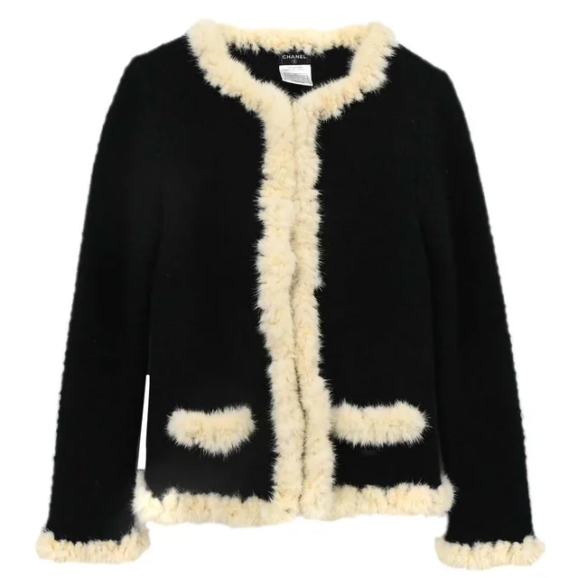 Chanel 2003 Knit Cardigan Black #38 in Black Nylon from AMORE Vintage Tokyo