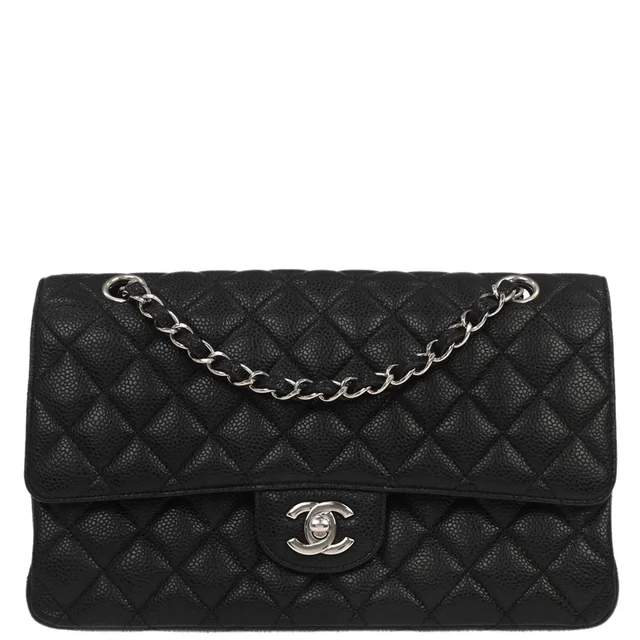 Chanel 2015-2016 Black Caviar Skin Medium Classic Double Flap Shoulder Bag in Black Caviar leather from AMORE Vintage Tokyo