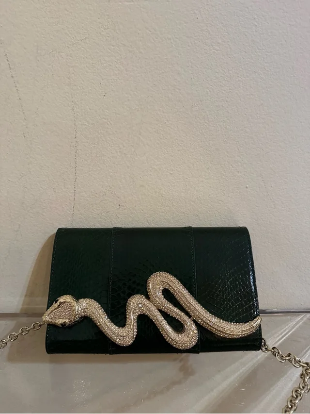 Judith Leiber Serpent Snakeskin Clutch Bag Snake Emerald Green in green|gold from Poshmark, photo 1 of 1