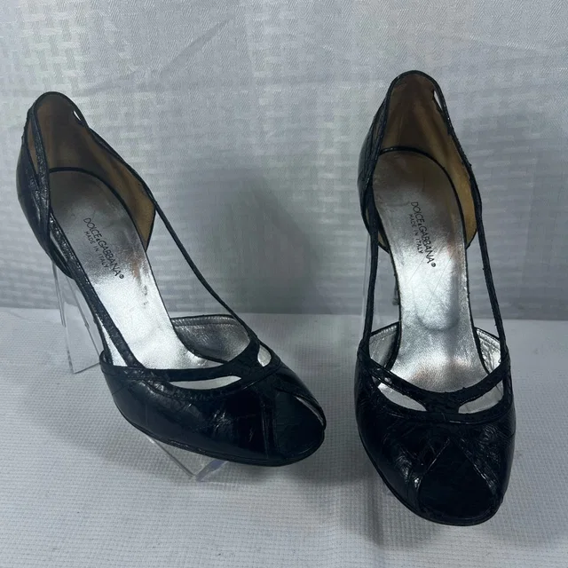 7100: Dolce & Gabbana Black Leather Open Toe Pumps Eu 39 in black Leather from Poshmark