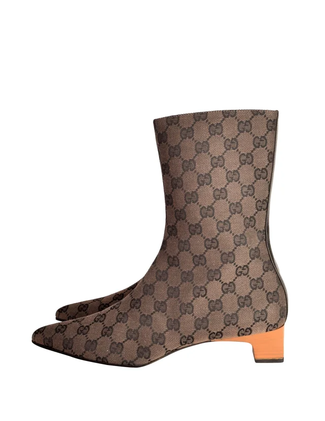 Gucci Vintage Monogram GG Logo Fabric Pointed Toe Boots in Woven leather from Amarcord Vintage Fashion