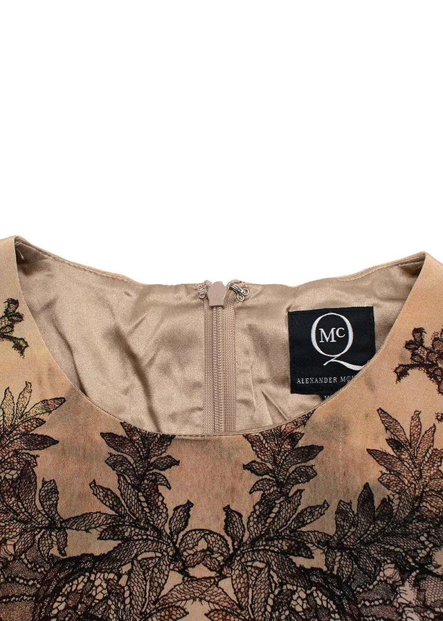Alexander McQueen MCQ black lace-effect botanical print dress in Black Silk from HEWI