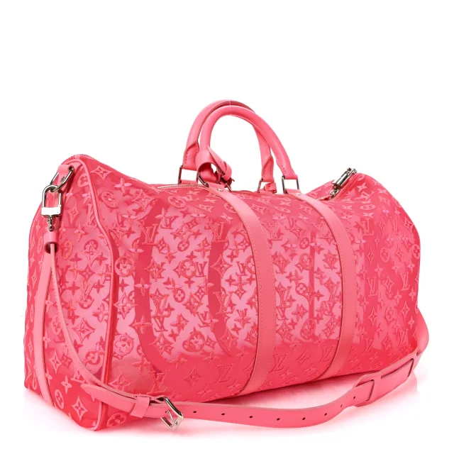 Louis Vuitton Monogram Fluo See Through Keepall Bandouliere 50 Rose in Pink Leather from FASHIONPHILE, photo 2 of 8
