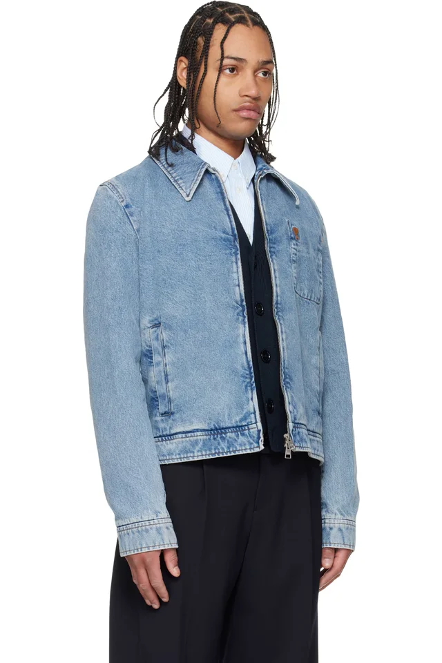 AMI Paris Blue Cotton Contrasted 'Ami De Coeur' Denim Jacket, photo 2 of 4 from SSENSE