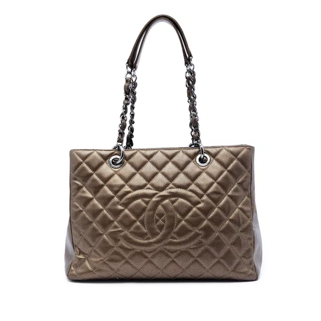 Brown Chanel Metallic Caviar Grand Shopping Tote in Brown Caviar leather from Designer Revival