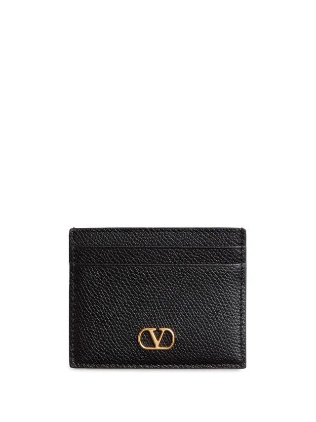 Valentino Garavani Vlogo Signature Pebbled Leather Card Case — Black Cases in Black Leather from HEWI