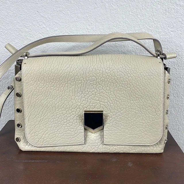 Jimmy Choo Lockett Large Shoulder Bag Hand Bag Satchel Cream Pebbled Leather in White Leather from Poshmark