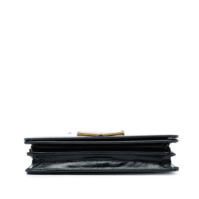 Black Prada Saffiano Vernice Flip Lock Wallet on Chain Clutch Crossbody Bag in Black Saffiano leather from Designer Revival, photo 2 of 2