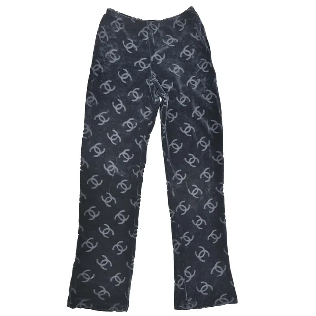 Chanel Long Pants CC Navy #40 in Navy Nylon from AMORE Vintage Tokyo
