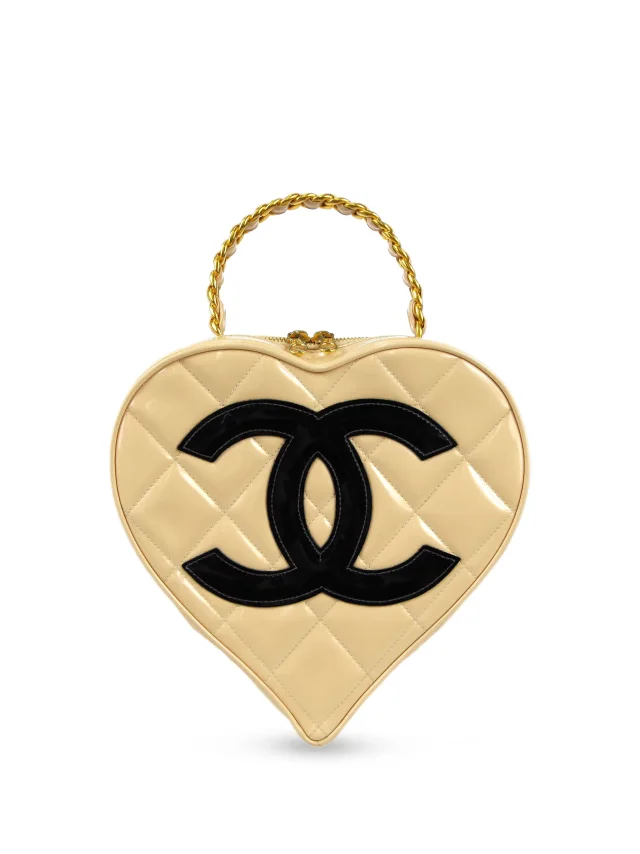 Chanel Pre-Owned 1995 CC Patch Heart Vanity Handbag | Yellow | FARFETCH in Yellow Patent leather from Farfetch