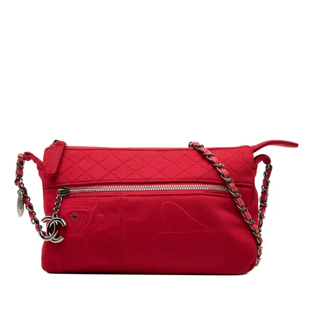 Red Chanel Quilted Jersey Hawaii Crossbody in Red Woven leather from Designer Revival