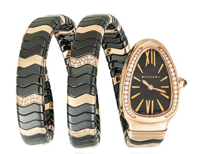 Bvlgari Black Ceramic 18K Rose Gold Diamond Serpenti Spiga Watch in Black Ceramic from HEWI, photo 3 of 5