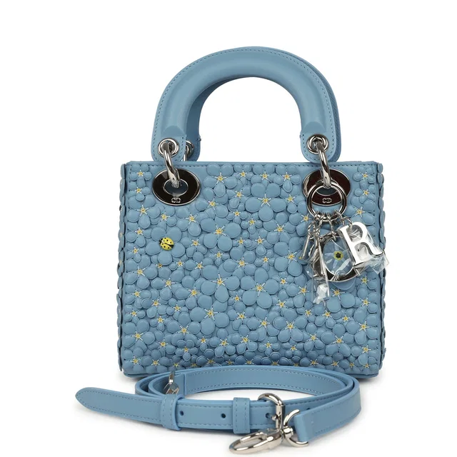 Mini Lady Dior Bag "Myosotis" Bleu Myosotis Lambskin Silver Hardware in Blue Lambskin from Madison Avenue Couture