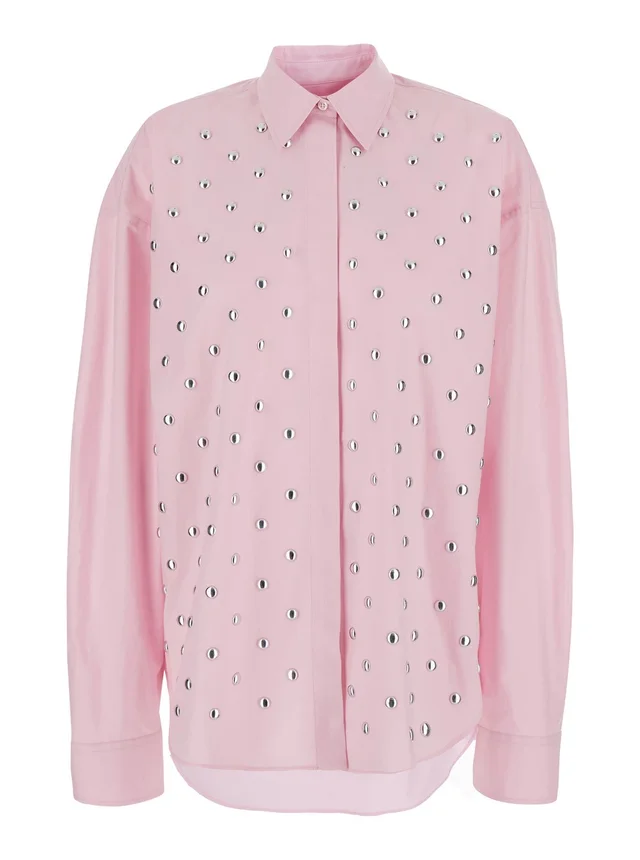 Msgm Pink Shirt with classic collar and stud decoration on the front in cotton for women in Pink 100% Cotton, photo 2 of 6 from Gaudenzi Boutique