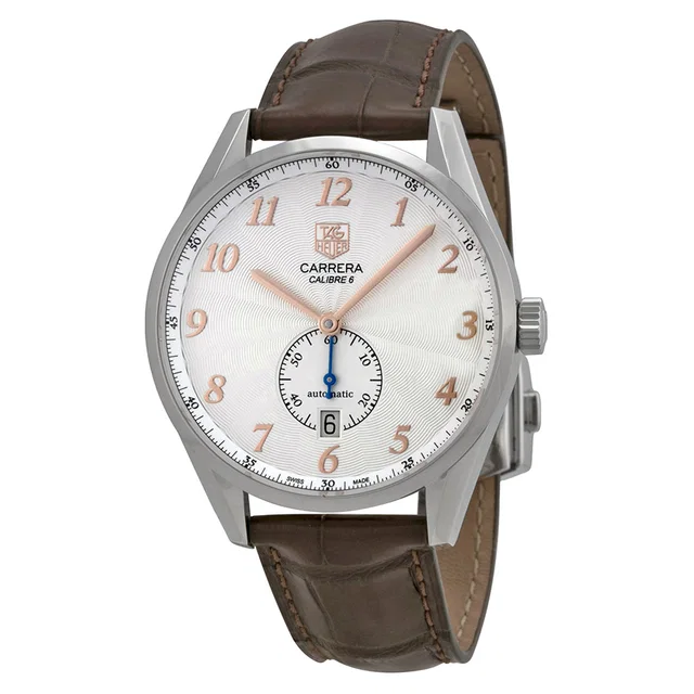 TAG Heuer Carrera Heritage Silver Dial Mens Watch WAS2112.FC6181 in brown|pink|silver|gold|gray|red Leather from Jomashop.com