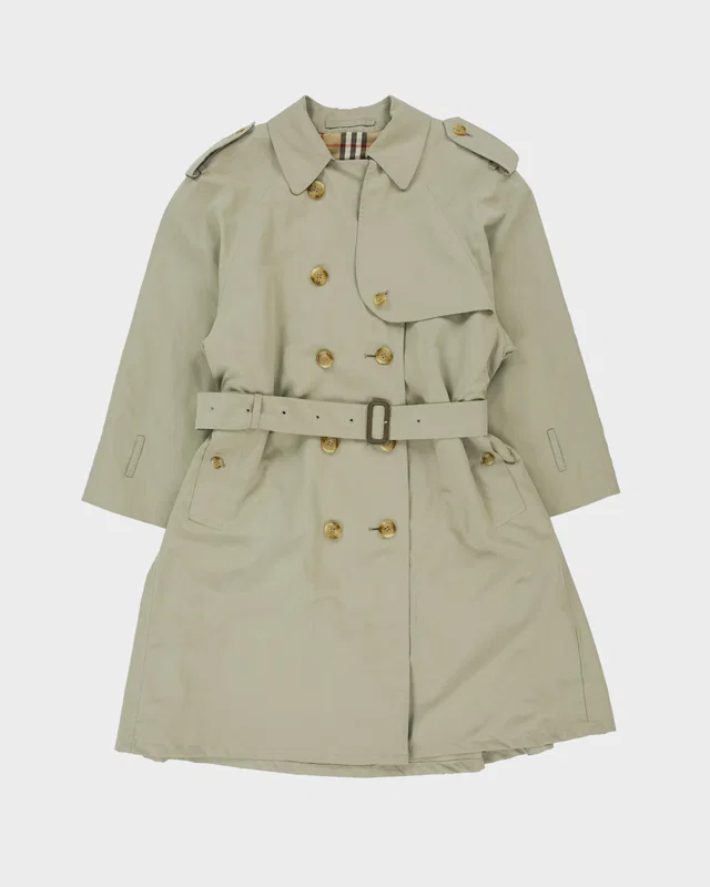 Vintage 1990s Burberry Women's Khaki Made & Hand Finished In England Nova Check Lined Double… in Green from Rokit Vintage
