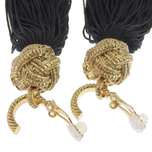 Saint Laurent Long Tassel Earrings Gold Black in Black Gold-plated metal from LuxUness, photo 5 of 9