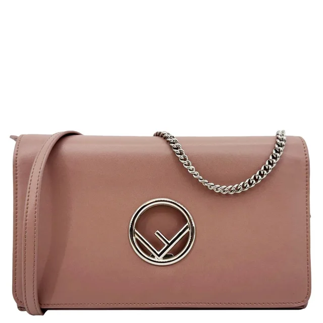 Fendi Vitello Cruise F Leather Wallet on Chain English Rose in Pink Leather from Dallas Designer Handbags