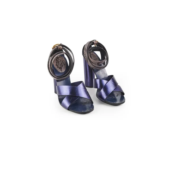 Gucci Snakeskin Ankle Strap Heels Blue Size 41 in Blue Leather from The Purse Affair