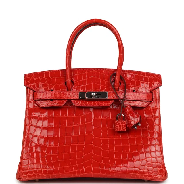 Hermès Birkin 30 Geranium Shiny Niloticus Crocodile Palladium Hardware in Crocodile from Madison Avenue Couture