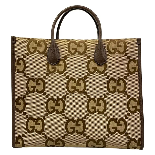 Gucci Tote Jumbo GG Beige Dark Brown Leather in Brown Leather from The Reluxe