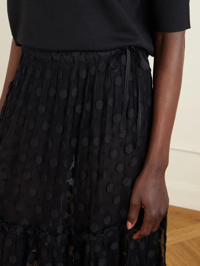 DRIES VAN NOTEN Sunia embroidered cotton-blend mesh maxi skirt in black 66% Cotton 34% Polyamide, photo 5 of 5 from NET-A-PORTER (Canada)