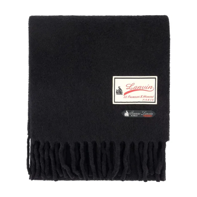 Lanvin Wool With Label Detail Scarf — Black Scarfs in Black Wool from HEWI