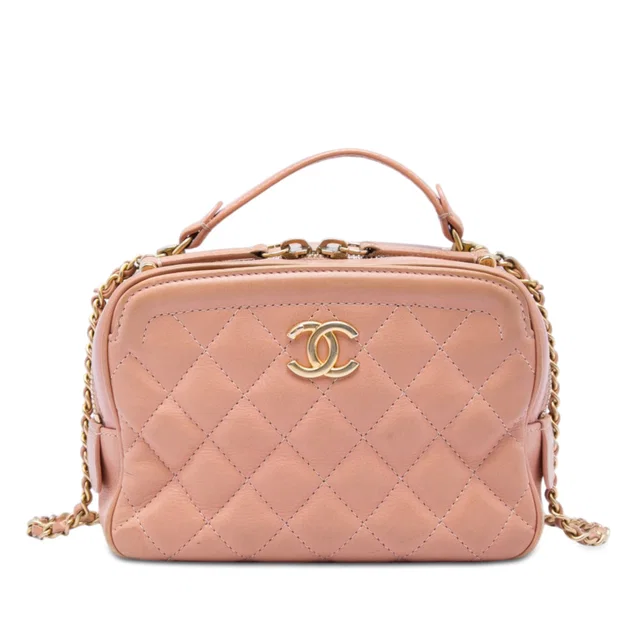 Pink Chanel Small CC Quilted Calfskin Top Handle Vanity Case with Chain Satchel in Pink Calfskin from Designer Revival