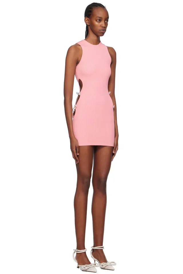 MACH & MACH Pink Crystal-Cut Minidress, photo 2 of 2 from SSENSE
