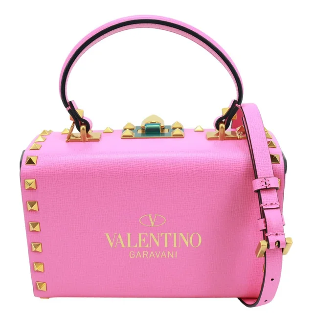 Valentino Garavani Rockstud Alcove Box Grainy Calfskin Leather Shoulder Bag Pink in Pink Calfskin from Dallas Designer Handbags