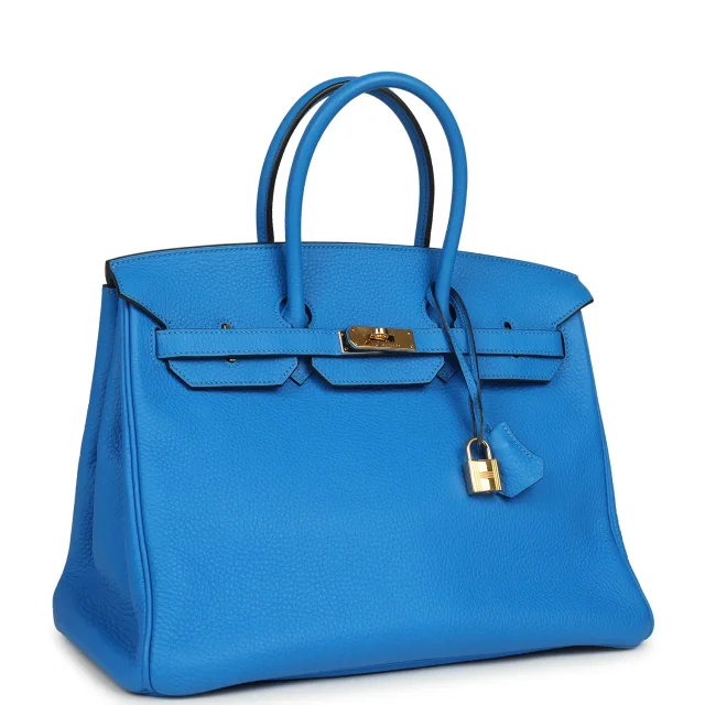 Hermès Birkin 35 Bleu Hydra Clemence Gold Hardware in Blue Clemence leather from Madison Avenue Couture, photo 2 of 9