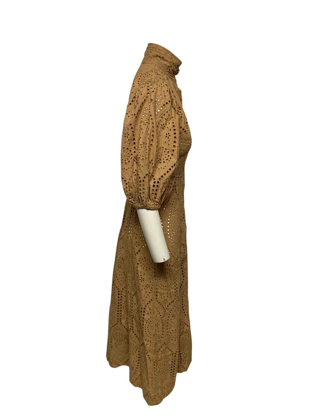 GANNI Broderie Anglaise Dress in Brown Cotton in Brown, photo 3 of 6 from ShopSimon