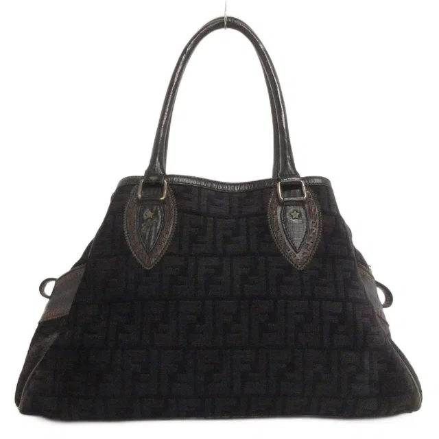 Fendi Etnico Tote Shoulder Bag Zucca Pattern Black in Black from The Reluxe