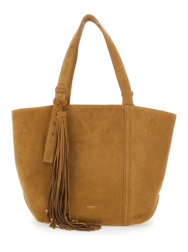 GOLDEN GOOSE '24/7' brown Shopper with Logo on the Front and fringes with micro metal studs in suede in Brown 100% Cow, photo 2 of 10 from Gaudenzi Boutique