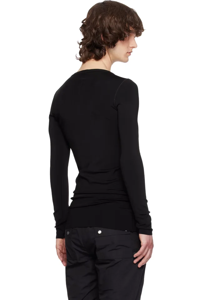 Rick Owens Black Temple Rib LS T-shirt, photo 3 of 4 from SSENSE