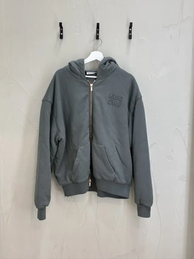 Miu Miu Garment Grey Cotton Fleece Zip Up Hoodie, Men's (Size Medium) in gray from Grailed