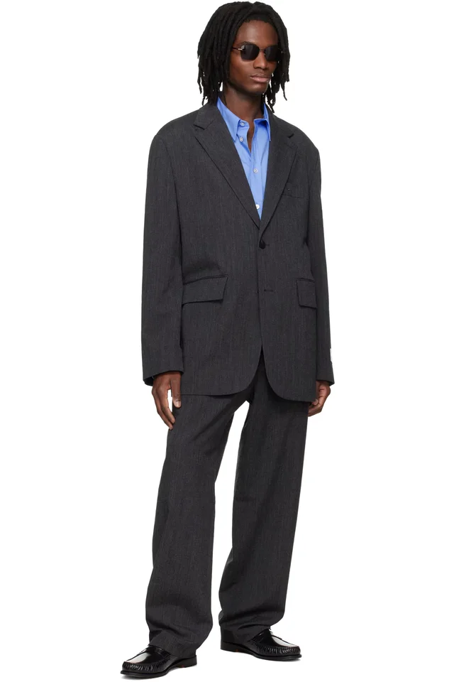 WOOYOUNGMI Gray Oxford Trousers, photo 4 of 4 from SSENSE