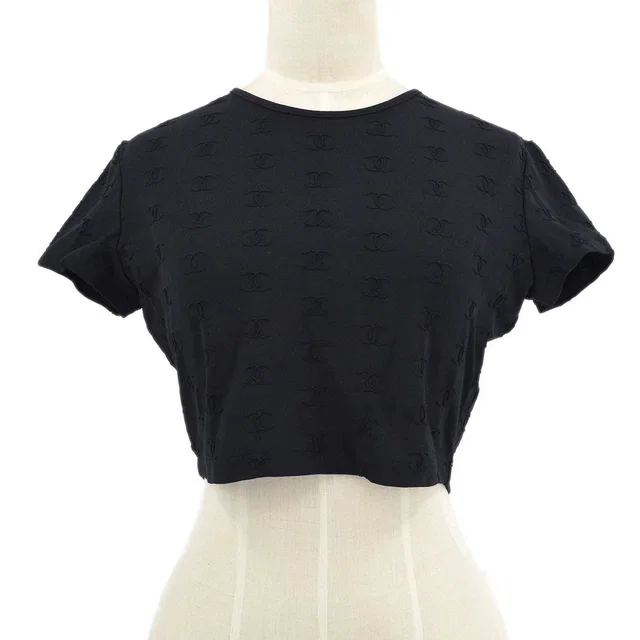 Chanel spring 1997 CC logo-embroidered cropped T-shirt in Nylon from AMORE Vintage Tokyo
