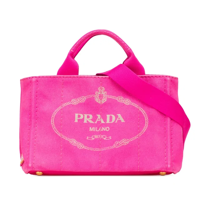 Pink Prada Small Canvas Canapa Logo Satchel in Pink Canvas from Designer Revival