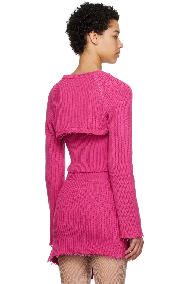 MM6 Maison Margiela Pink Raw Edge Cardigan, photo 3 of 4 from SSENSE